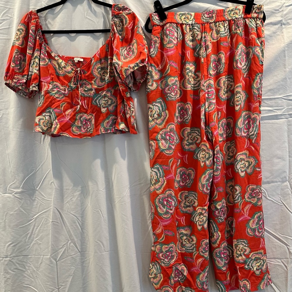 Z Supply Red Floral Top and Pants Set